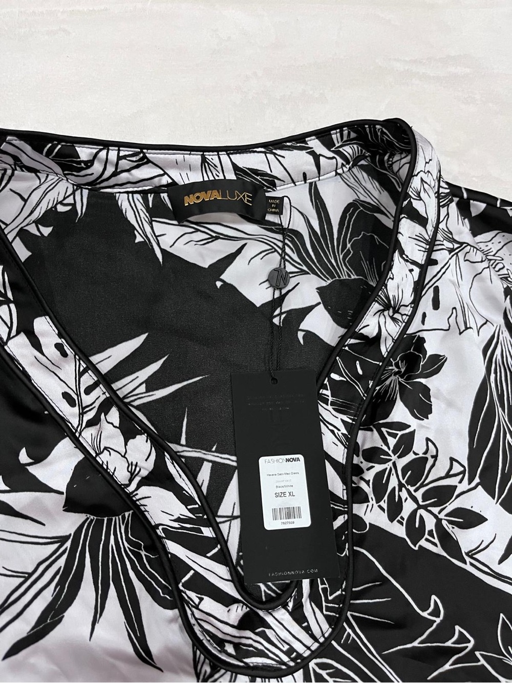 Fashion Nova Black & White Floral Maxi Dress with V-Neck - Picture 2 of 4